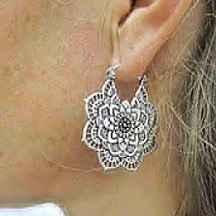 Boho Mandala Flower Earrings Gold Drop Dangle Earrings Tribal Earrings Vintage Ethnic Hoop Earrings Jewelry for Women and Girls