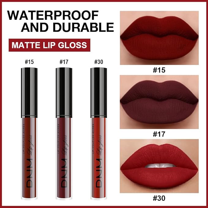 evpct 3Pcs Dark Red Deep Red Oxblood Red Matte Liquid Lipstick Lip Stain Sets for Women Matte+Lipstick Long Lasting Permanent 24 hr Hours Magic Lipstick 24 Hours original Waterproof 26