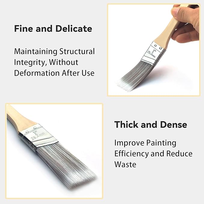 1 Inch Angled Paint Brushes - 12 Pcs, Small Paint Brush Set with Ultra-Dense Soft Bristles for Trim & Detail Work - Edge Painting Tool