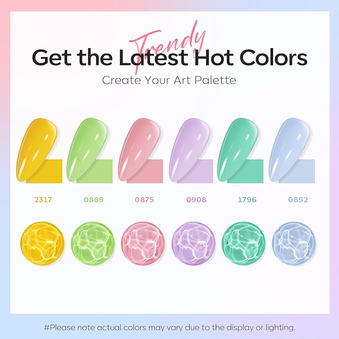 modelones Spring Gel Nail Polish Set, 6 Colors Pastel Yellow Green Pink Purple Blue Shades Pale Macaron Light Colors Nail Art Gel Design for Women Girl Nail Lovers Gift Salon DIY
