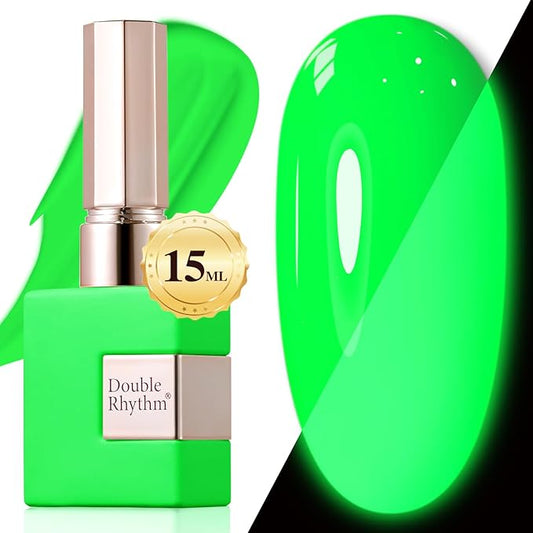 Double Rhythm Translucent Gel Polish Sheer Neutral Natural Light Milky Same Color Same Bottle 15ML Jelly UV Nail Polish Nail Art DIY at Home (Neon Glow Green-A1421)