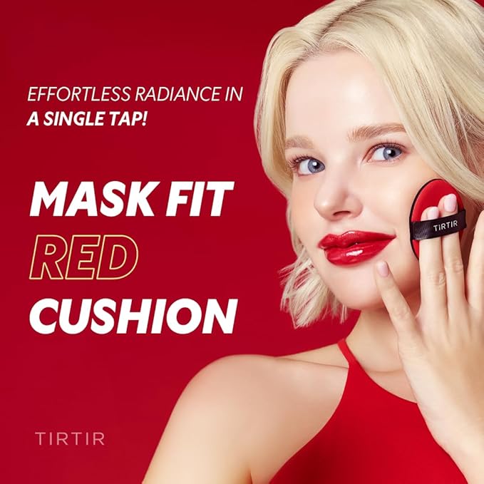 [*Mini Size*] TIRTIR Mask Fit Red Cushion Foundation | Full coverage, Weightless, Skin fit, Satin Glow Finish, Korean Makeup, beauty, Tattoo cover up, Buildable (#22W Sheer Beige, 0.15 Fl Oz)