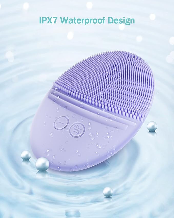 EZBASICS Facial Cleansing Brush Made with Ultra Hygienic Soft Silicone, Waterproof Sonic Vibrating Face Brush for Deep Cleansing, Gentle Massaging, Inductive Charging (Violet)1 Pack+5 Speed Settings