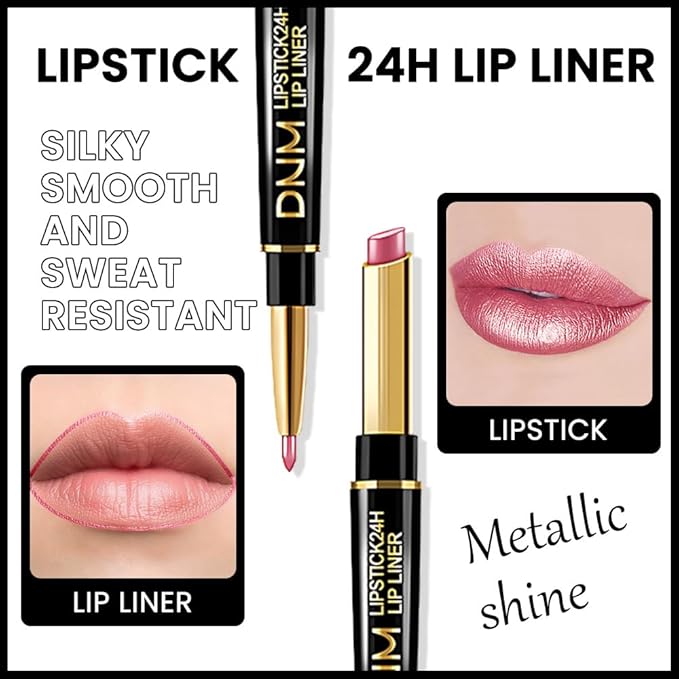 Kaely 2-in-1 Natural Pink Metallic Shine Shimmer Lip Liner & Lipstick Combo Set Kit for Women, Lightweight Hydrating Formula High Impact Full Coverage Lipstick and Lip Liner Makeup Gloss 20