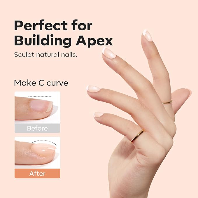 modelones Builder Nail Gel, 8-in-One Gold Shimmer Builder, Champagne Sparkle Glitter Rubber Color Base Gel Polish LED Lamp Cured, Apex Building Strengthener Extension for Home DIY Salon Girls