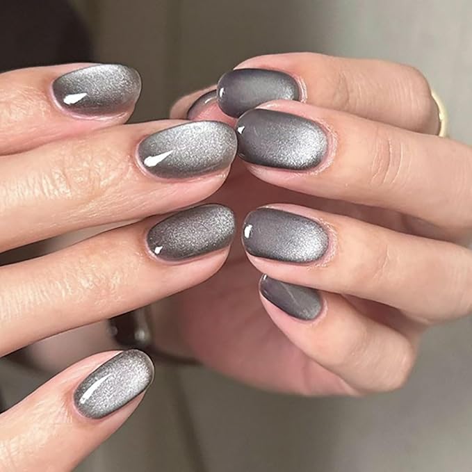 4 Packs (96 Pcs) Short Almond Press on Nails - Mix Color, Glitter Fake Nails, Oval Glue on Nails, Gel False Nails for Women, Stick on Kit 12 Sizes-4 Styles