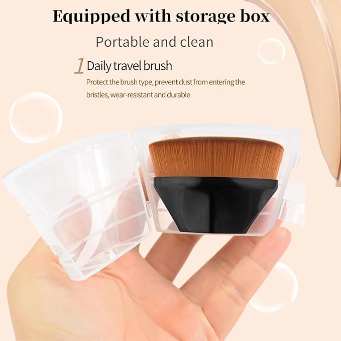 ss 4-Piece Flat Top Kabuki Brush Set - Hexagonal Face Powder Brush & Blush Red Liquid Foundation Brush with Black Protective Covers