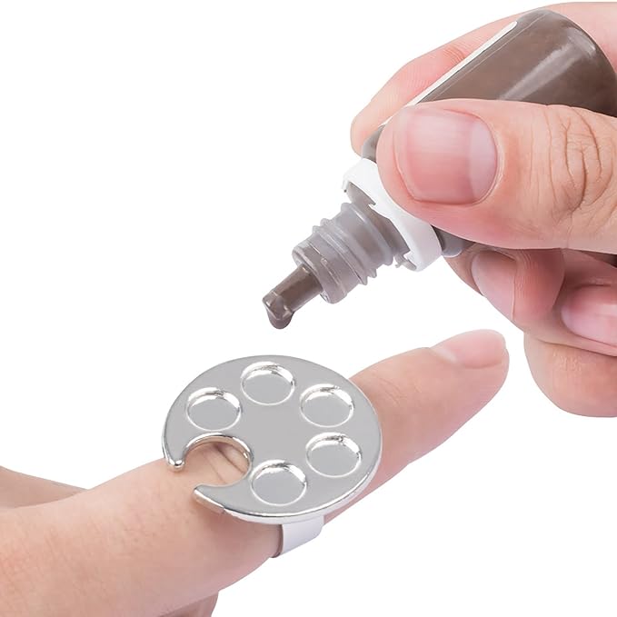 Makeup Spatula Set Stainless Steel, Make Up Tools Mini Mixing Tray with Finger Ring, Round Makeup Paint Palette