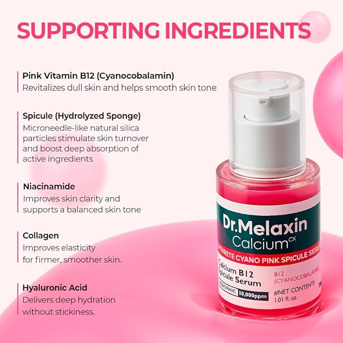 Dr.Melaxin Cemenrete Cyano Pink Spicule Serum with Calcium, korean skin care pore tightening refines pores tightening serum 1.01 fl. oz.