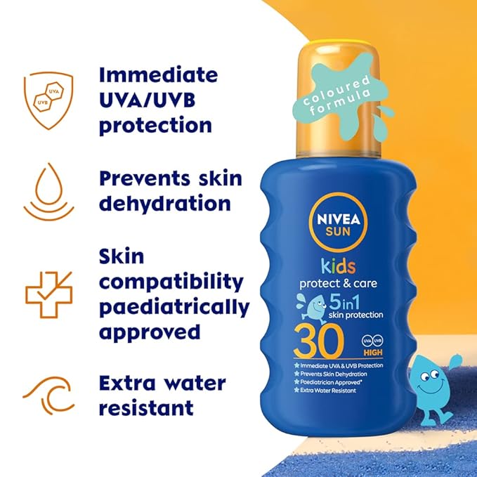 Nivea Sun Children's Sun Spray SPF30 Long Lasting Water Resistant Coloured Spray 200ml