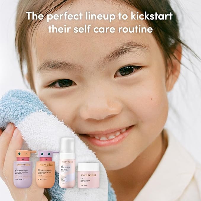 Evereden Happy Hair Duo for Kids: Vegan Shampoo and Conditioner Set with Detangler Brush - Strengthens & Smooths All Hair Types