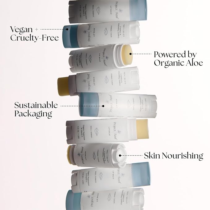 Project Reef Herbal Peppermint Lip Balm – Vegan, Reef-Safe & Hydrating Lip Care with Organic Peppermint, Shea Butter & Vitamin E – Natural Sunburn Relief & Daily Care, 0.15 oz, 2 Pack