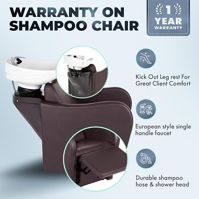 Buy-Rite Lexus Backwash Unit with Tilting White Porcelain Shampoo Bowl, Extra Wide Foam Padded Seat, Kick-Out Leg Rest & Single Handle Faucet - Salon Shampoo Chair, TS-8018B-ESP-WHITEBOWL