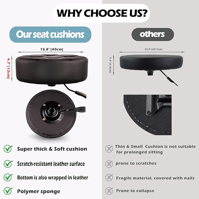 Rolling Stool with Wheels 12cm Ultra Thick Cushion Roller with Heavy Duty Swivel Desk，Adjustable Height Roller Stool for Massage Medical Tattoo Spa(Super Thick Cushion, Black)