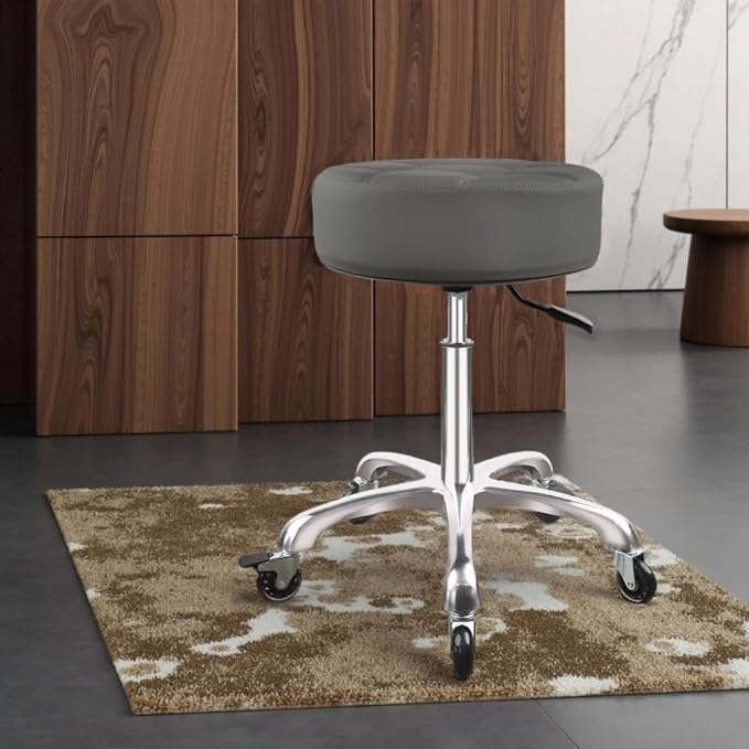 Rolling Stool with Wheels 12cm Ultra Thick Cushion Roller with Heavy Duty Swivel Desk，Adjustable Height Roller Stool for Massage Medical Tattoo Spa(Super Thick Cushion, Grey)