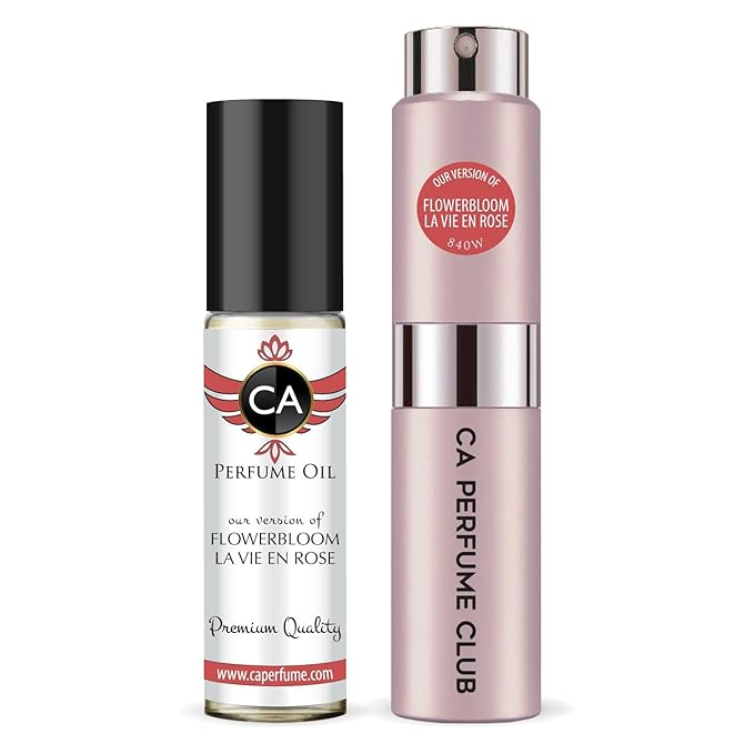 CA Perfume Duo Impression of Flowerbloom La Vie En Rose For Women Perfume Layering Set Long Lasting Travel Size EDP + Body Oil Roll-On Bottle 0.27 Fl Oz+0.33 Fl Oz