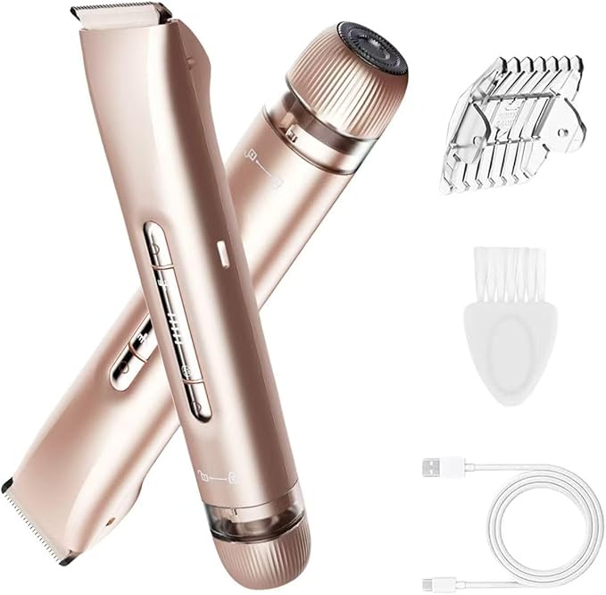 2025 New 2-in-1 Electric Shaver & Bikini Trimmer for Women & Womens Electric Razor, IPX7 Waterproof Wet&Dry Body Hair Remover for Face Legs Underarms, Dual Head Rechargeable Razor(Rose Gold)