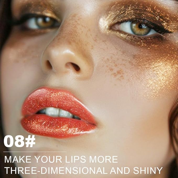 Kaely Glitter Metallic Lipstick, Shimmer Metallic Lipsticks for Women, High Pigmented Lip Gloss Long Lasting Waterproof Smudge Proof 24 Hour, Halloween Makeup, Vegan & Cruelty-Free, 08