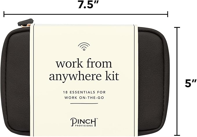 Pinch Provisions Work from Anywhere Kit, Includes 18 Essentials to Help You Stay on Task, Must-Have Essentials, Compact Multi-Functional Vegan Leather Pouch, Black