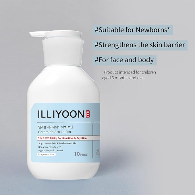 Illiyoon Ceramide Ato Lotion | Lightweight Moisturizer for Dry & Sensitive Skin, Barrier Repair for Face & Body, Mild for Babies, Vegan Certified, Korean Skin Care, 11.83 fl.oz.