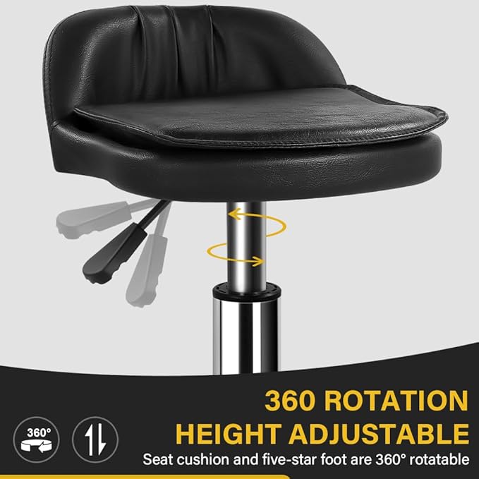 Rolling Stool Swivel with Wheels Height Adjustable Stool with Low Back Rolling Chair for Office Kitchen Desk Home Salon Shop Lab Counter (Black)