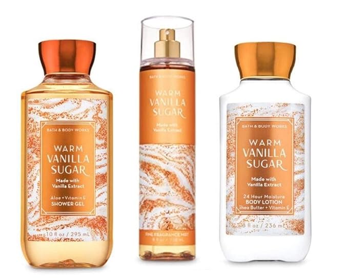 B & Body Works Warm Vanilla Sugar - Full Size Set - Shower Gel, Body Lotion, Fine Fragrance Mist