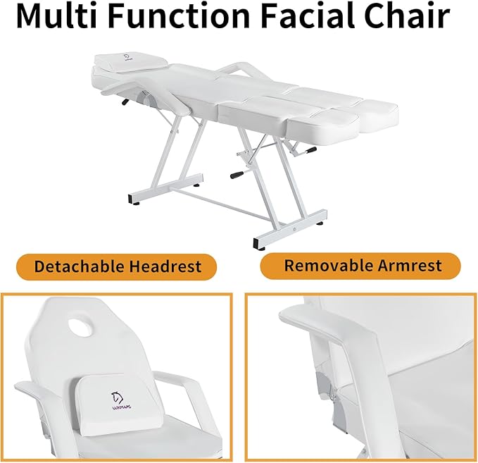 Facial Chair, Adjustable Tattoo Chair Salon Bed with Hydraulic Stool Massage Bed for Professional Massage Facial Lash Beauty Treatment Spa (White15)