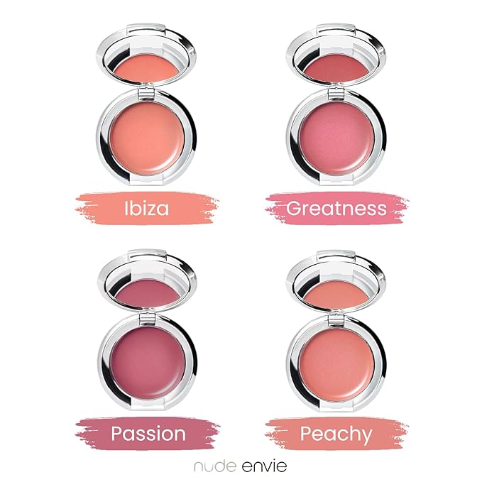 Nude Envie - Cream Blush - Creamy & Blendable for Easy Application - Pigmented Long-Lasting Dewy Finish - With Hyaluronic Acid - Mirror Compact - Vegan, Paraben-Free & Cruelty-Free - Peachy