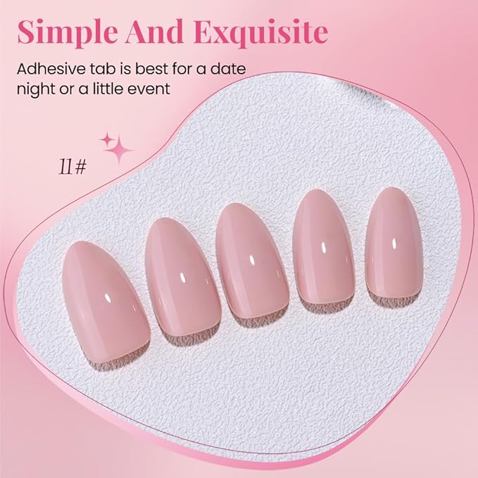 evpct Glossy Press on Nails Short Almond Short for Women, Nuetral Pink Fake Nail with Glue Salon Quality Reusable Stick on Nails In 15 Sizes 30Pcs Full Cover False Nail Soft Gel Set Kit for Gift, 11
