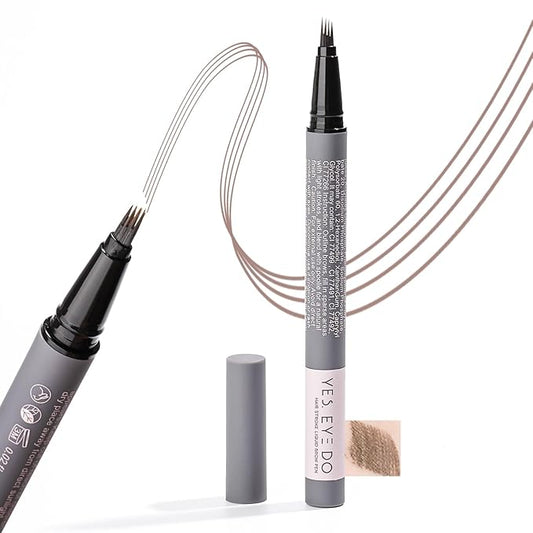 Eyebrow Pencil Grey Brown, Warm Grey Eyebrow Pen for Women, 4 Micro Tip Eyebrow Pencil to Create Realistic, Natural Brows, Durable and Smudge-Proof for 24H YES.EYE DO (Natural Charcoal-Warm Gray)