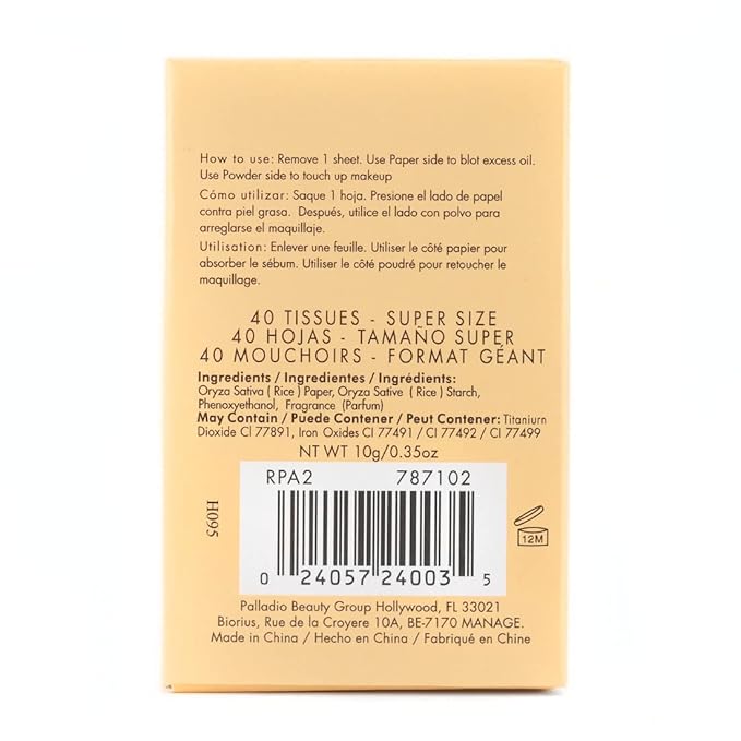 Palladio Facial Tissues for Oily Skin, Face Blotting Sheets Made from Natural Rice, Oil Absorbing Rice Paper with Rice Powder, 2 Sided, Instant Results, Translucent, 40 Count, Pack of 3