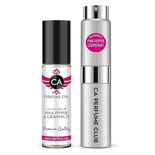 CA Perfume Duo Impression of Pink Pepper & Grapefruit For Women And Men Perfume Layering Set Long Lasting Travel Size EDP + Body Oil Roll-On Bottle 0.27 Fl Oz+0.33 Fl Oz
