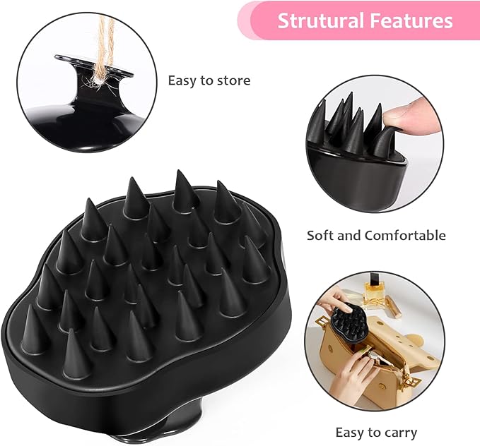 URTHEONE Scalp Massager Shampoo Brush, Soft Silicone Scrub Brush, Relax Scalp, Reduce Dandruff, Promote Hair Growth, Scalp Scrubber for Wet/Dry Hair, Shower Care Tool (Black)