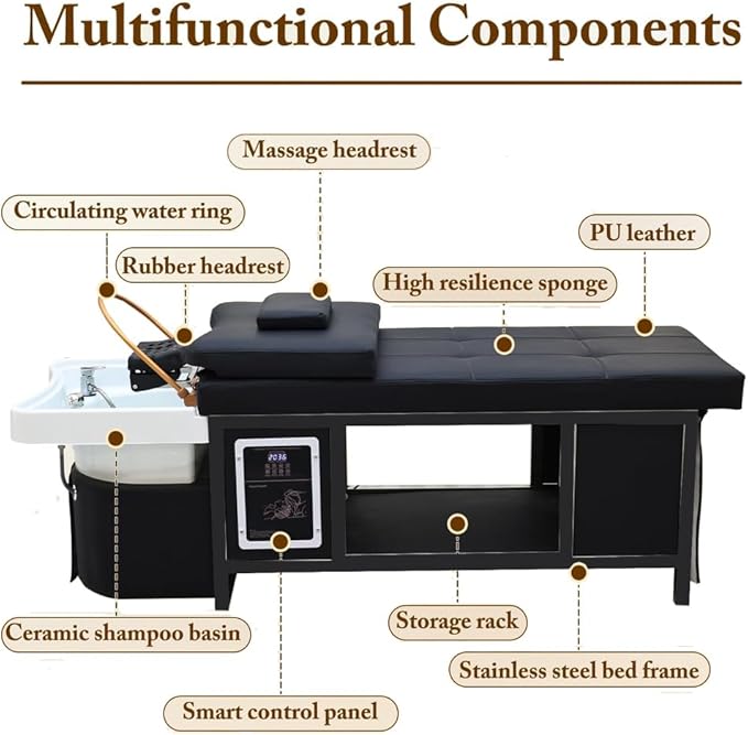 Head Spa Shampoo Bed, Massage Table, Head Spa Equipment with Supports Water Circulation, Fumigation & LED Scalp Care Acrylic Shampoo Bowl for Spa Beauty Salon Barber