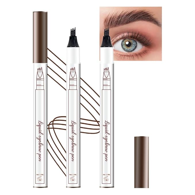 2 Pcs/Set Eyebrow Ink Pencil by Brow Stylist -Micro 4 Point Brow Pen Lift & Snatch Eyebrow Pen Kits with 3 Eyebrow Stencil Long-Lasting Waterproof Natural Eyebrow Hair (01# chestnut colour)