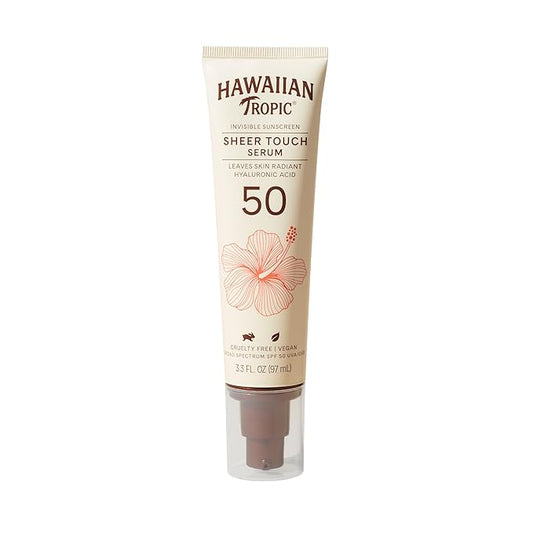 Hawaiian Tropic Sheer Touch Body Serum SPF 50, 3.3oz | Hyaluronic Acid Serum, Travel Size Sunscreen SPF 50, 3.3oz