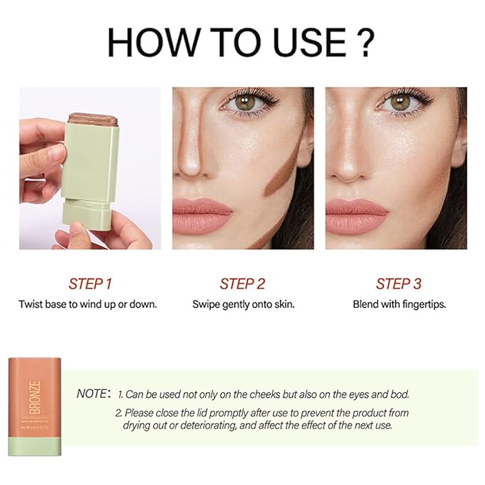 Multi-Use Makeup Blush Stick, Cream Blush Stick, Tinted Solid Moisturizer Stick for Cheek & Eyes & Lips, Waterproof Natural Nude Makeup, Suitable for All Skin (3#Rich Glow)