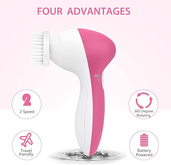 Facial Cleansing Brush Face Scrubber: CLSEVXY Electric Face Spin Cleanser Brushes with 6 Brush Heads for Deep Cleansing, Gentle Exfoliating, Removing Blackhead, Massaging