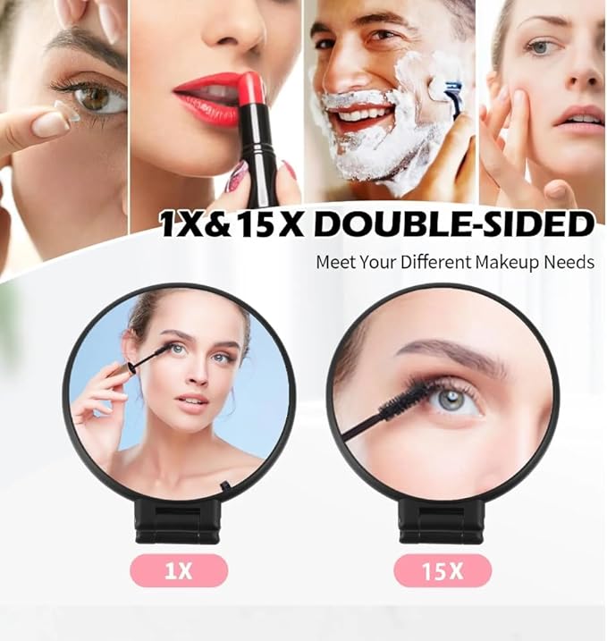 1X 5X Handheld Mirror with Handle for Travel， Magnifying Mirror, Magnification, Rotation Adjustable Handle, Double Sided Folding, Mirror for Women for Eyes Makeup Travel Shaving (Black)