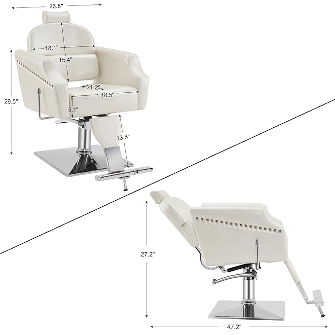 BarberPub Classic Recliner Leathern Barber Chair Antique Heavy Duty Hair Spa Salon Styling Beauty Equipment 3125(Champagne)