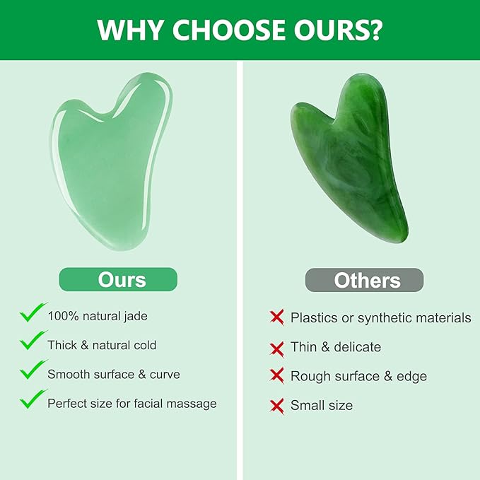 esur Jade Gua Sha Facial Tool Set, 2 Pack Guasha Tool for Face Massager, Natural Jade Stone Face Scraper for Eyes, Chin, Neck and Body Muscle Relaxing and Relieve, Gifts for Women