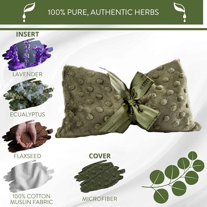 Sonoma Lavender Spa Mask, Heatable/Chillable Aromatherapy Eye Pillow with Eucalyptus and Lavender Infused Flaxseed Insert, Eye Compress for Stress Relief with Removable and Washable Cover (Green Dot)