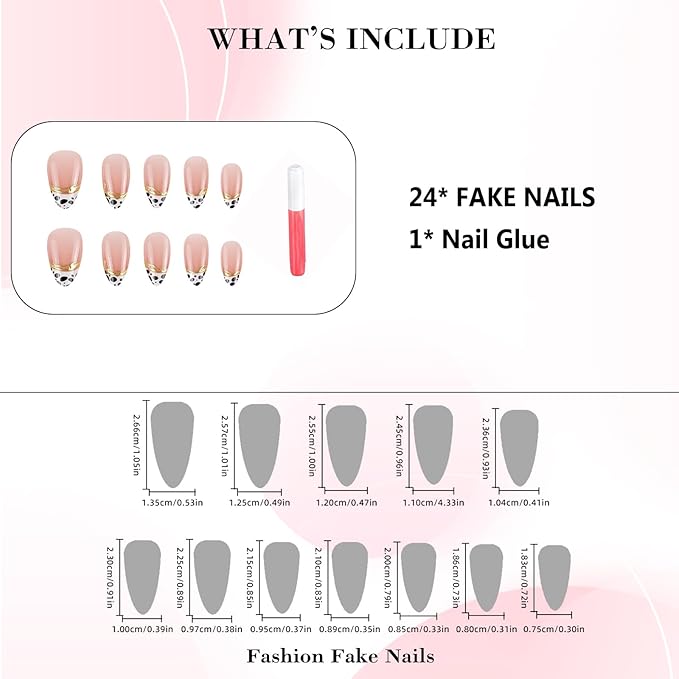 IMRAIN Press on Nails Almond Medium Fake Nails Leopard Print False Nails with Golden Edge Designs Glossy Gel Handmade Glue on Nails for Women Girls 24Pcs Full Cover Stick on Nails