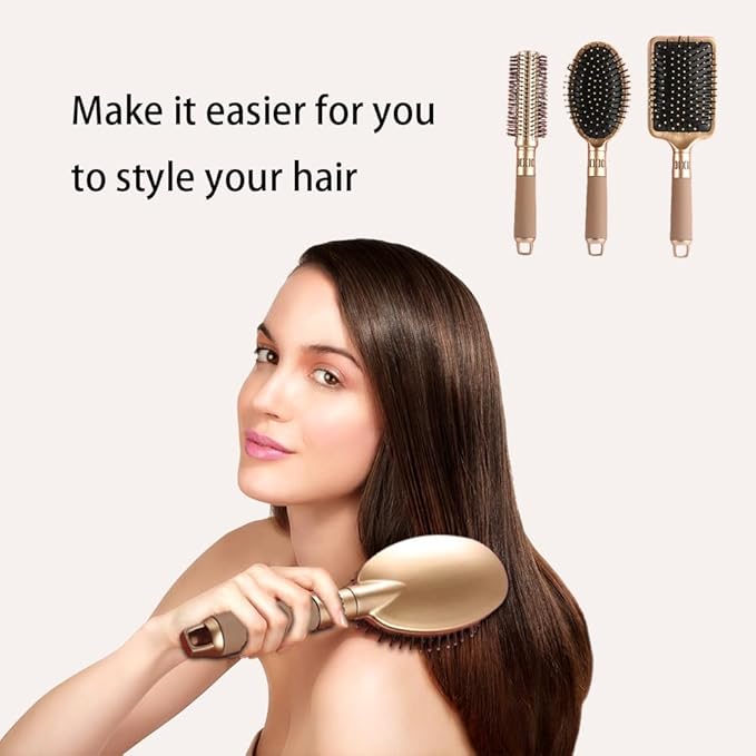 3 Pieces Hair Brush Comb Set Paddle Brush Detangle Hair Brush for Men and Women Wet, Dry, Curly and Straight Hair