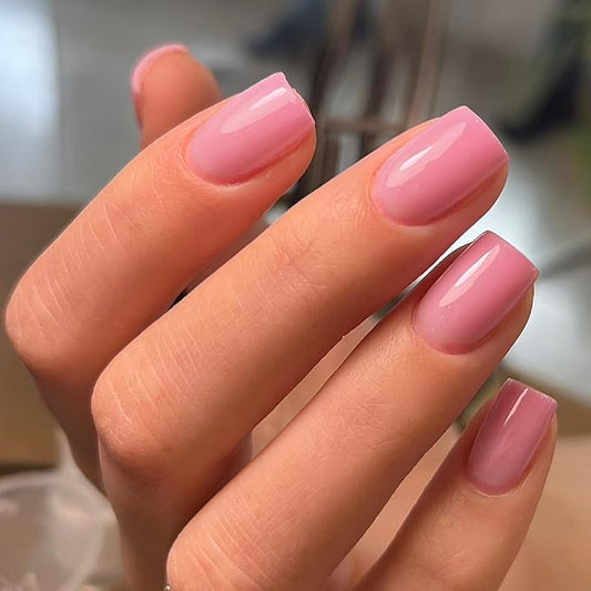 Rose Pink 48Pcs Press on Nails - Short, Square, Gel, Acrylic, Thick, Petite Handmade False Nails