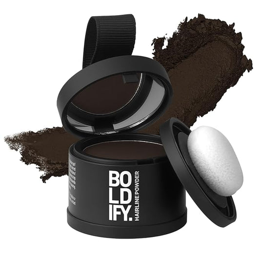 BOLDIFY Hairline Powder - Root Touch Up Hair Color for Gray Coverage - Bald Spot Concealing Hair Powder for Women & Men - 24-Hour Stain-Proof - Dark Brown