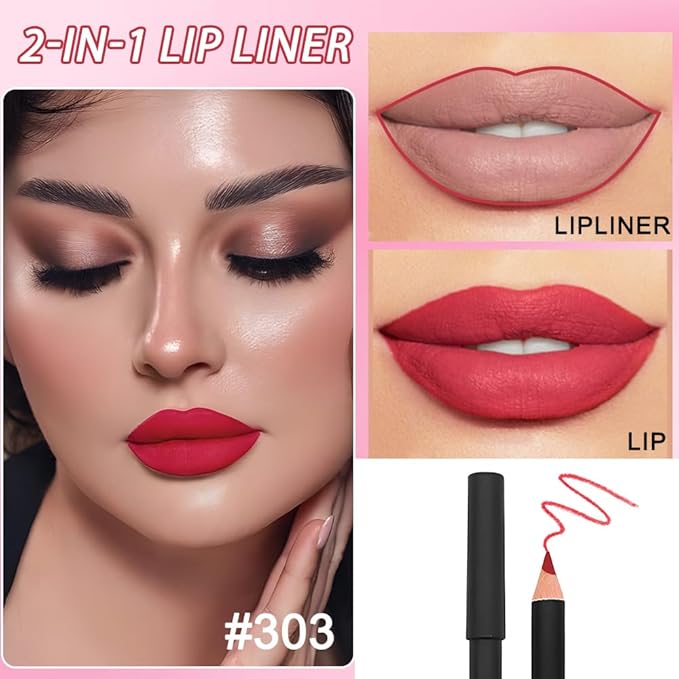 2 Pcs Natural Nude Brown Beige Colors Lip Liner Lipstick Pencils Set for Daily Makeup,Easy to Apply & Remove,Waterproof