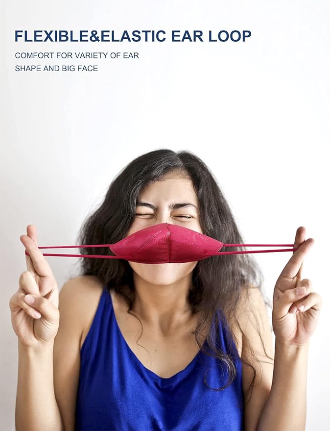 HUHETA KN95 Face Mask 60 PCs, 5-Ply Safety Masks for Men and Women, Filter Efficiency Over 95% (Red Mask)