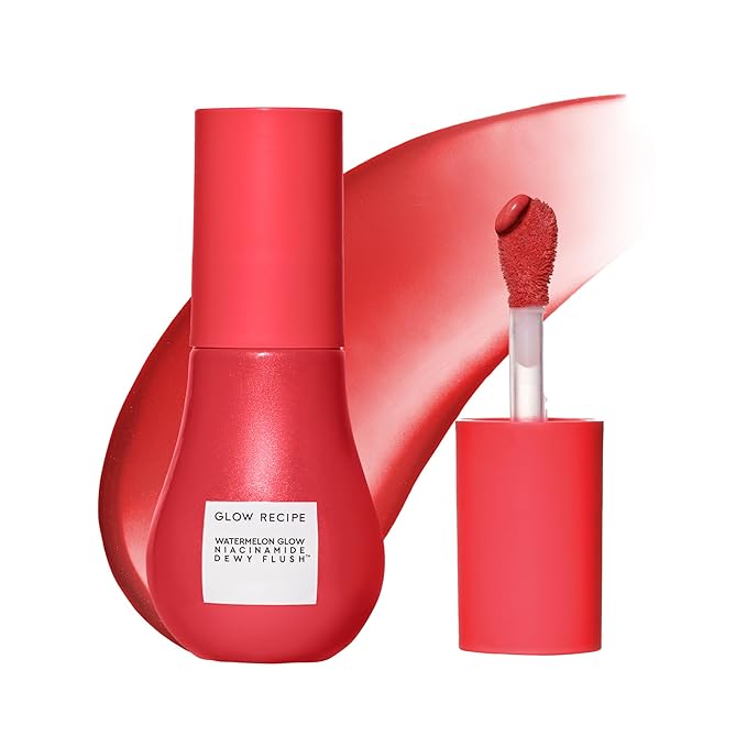 Glow Recipe Niacinamide Dewy Flush Tinted Liquid Blush Serum - Glowy Blush for Cheeks to Smooth, Hydrate & Brighten - Liquid Korean Makeup with Buildable Soft Pink Tint - Cherry Flush (0.4 oz)