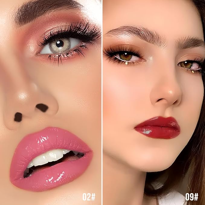 Nourishing High-Shine Lip Gloss Set,Hydrating & Moisturizing Lip Tint, Non-Sticky, Long-Lasting Glossy Lip Stain,Softens & Plumps Lips for Smooth,Gentle Formula for Dry Lips,02+09